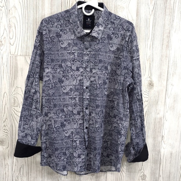 Frenzy Dress Shirt Blue Flip Cuff Floral Button Down XXL - Picture 1 of 8